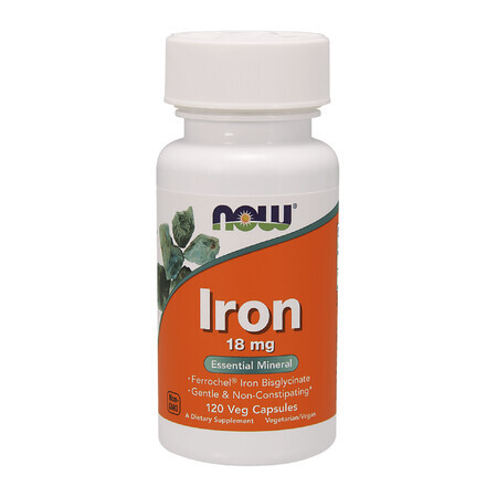 Now Foods Iron 18 mg, fer, 120 gélules