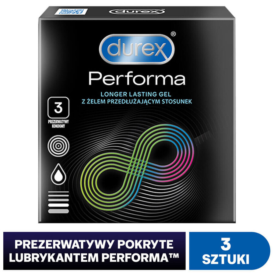 Durex Performa, condooms met verlengend glijmiddel, 3 stuks