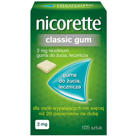 Nicorette Classic Gum 2 mg, medicinale kauwgom, 105 stuks