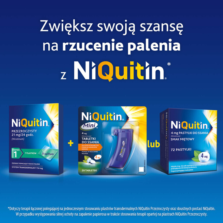 NiQuitin Transparent 21 mg/24 h, sistem transdermic, plasture, 7 bucăți