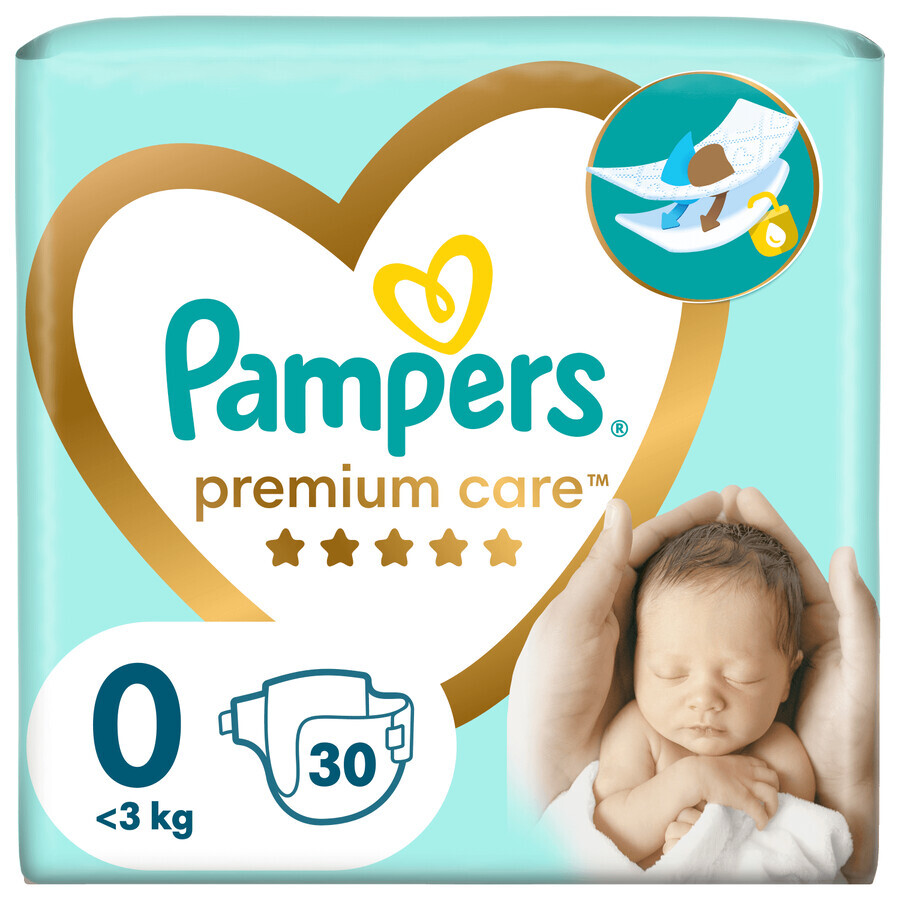 Pampers Premium Care, diapers size 0, up to 3 kg, 30 pcs