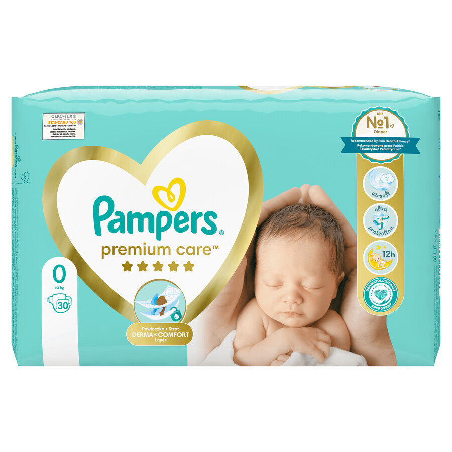 Pampers Premium Care, diapers size 0, up to 3 kg, 30 pcs