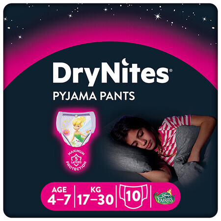 Huggies DryNites Girls Nightwear for Girls, 4-7 Years, 17-30kg, 10 Pack