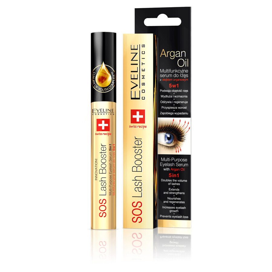 Eveline Cosmetics SOS Lash Booster, multifunctioneel wimperserum met arganolie 5in1, 10 ml