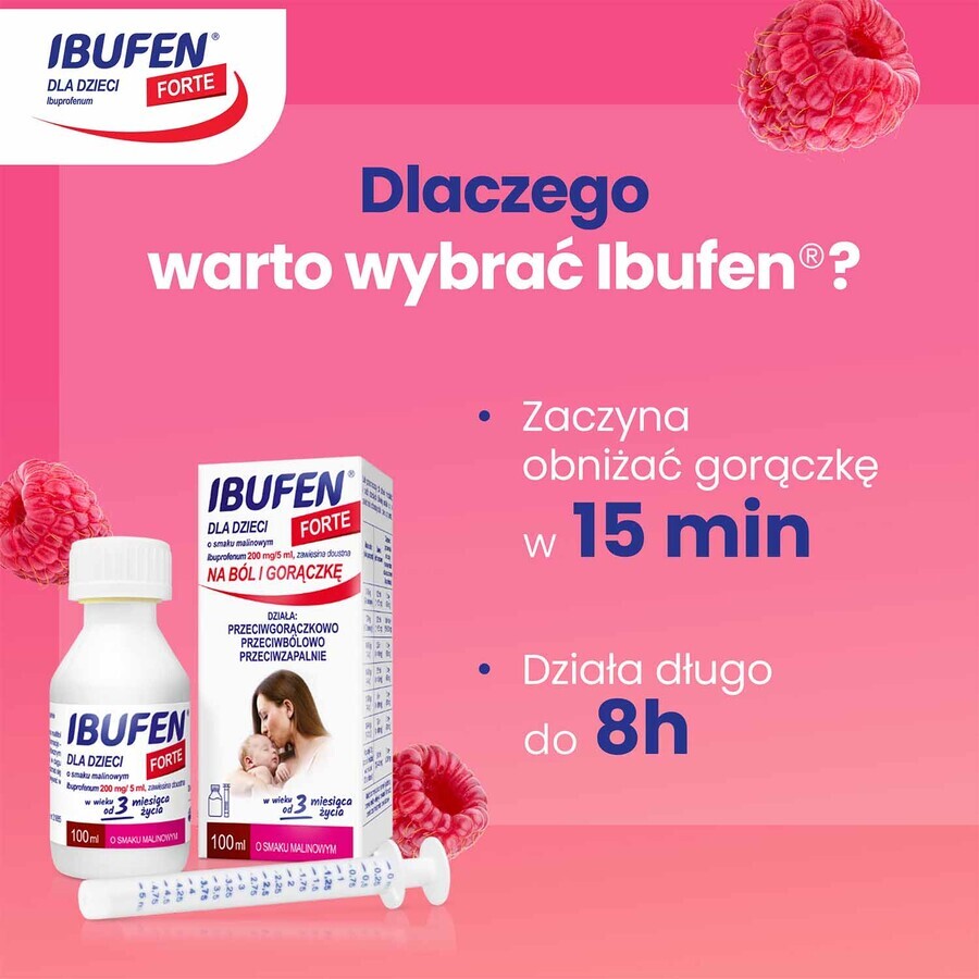 Ibufen für Kinder Forte Himbeergeschmack 200 mg/ 5ml, Suspension zum Einnehmen ab 3 Monaten, 100ml