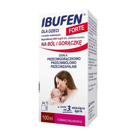 Ibufen für Kinder Forte Himbeergeschmack 200 mg/ 5ml, Suspension zum Einnehmen ab 3 Monaten, 100ml