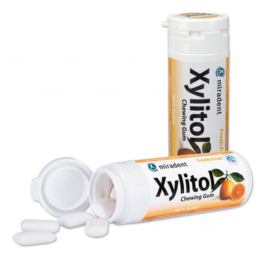 Miradent Xylitol, chewing-gum au xylitol, arôme agrumes, 30 pièces