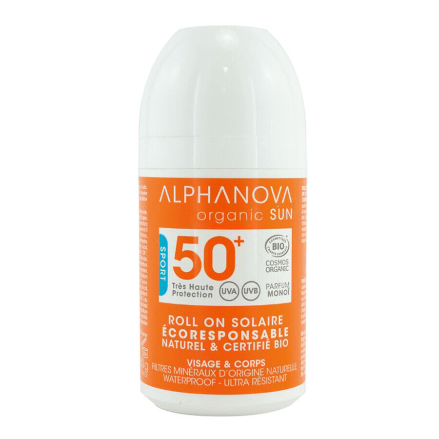 Alphanova Sun Extreme Sport Bio, zonnebrandcrème, hypoallergeen, roller, SPF 50+, 50 g