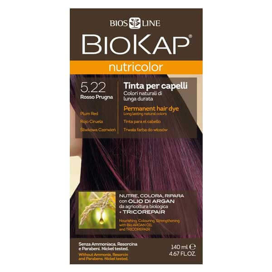 Biokap Nutricolor, colore per capelli, 5.22 rosso prugna, 140 ml