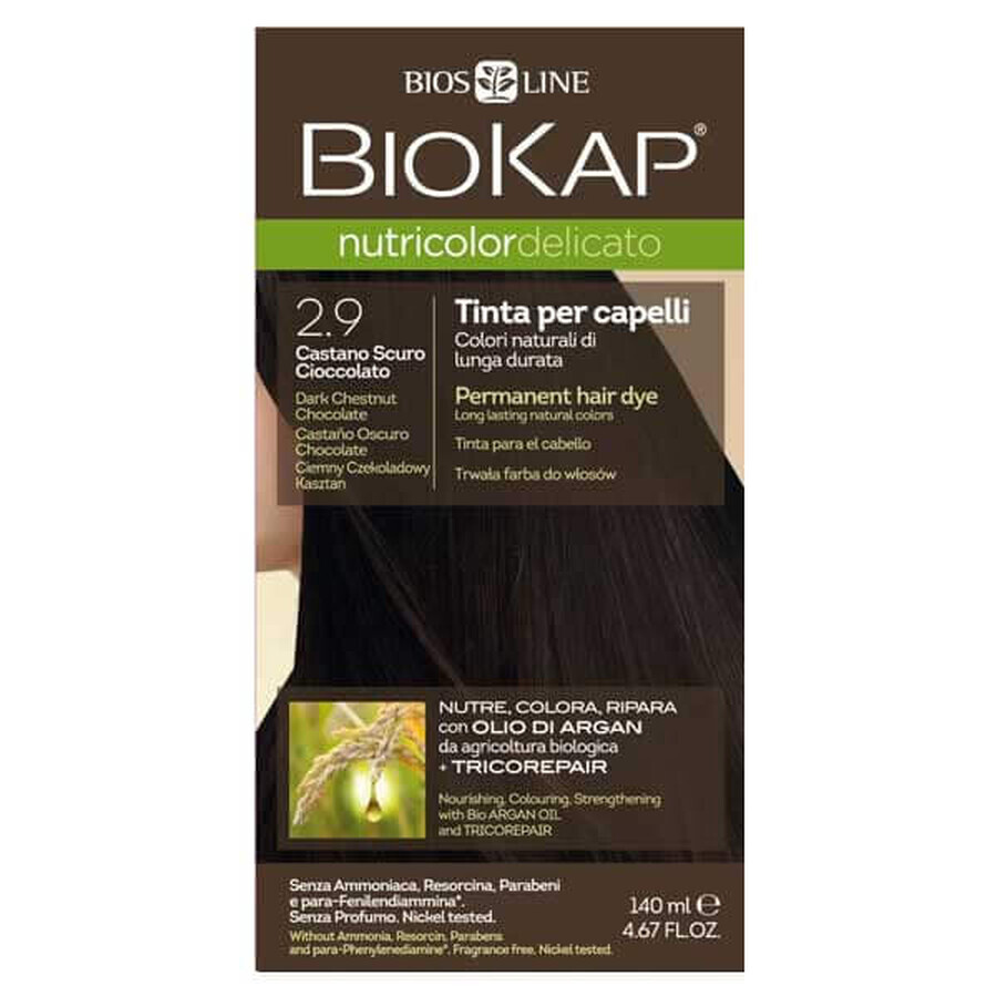 Biokap Nutricolor Delicato, tinte colorante para el cabello, 2.9 castaño chocolate oscuro, 140 ml