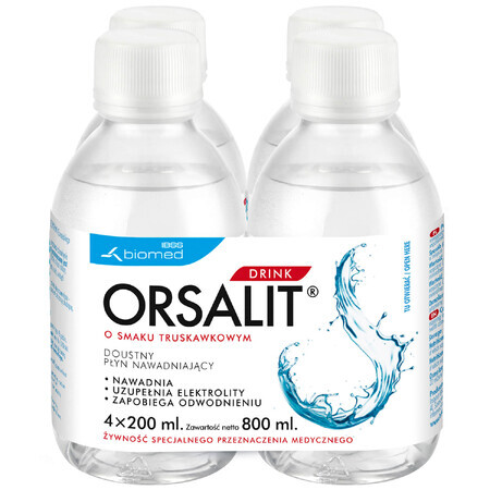 Orsalit Drink, rehydraterende orale vloeistof voor kinderen vanaf 3 jaar, aardbeiensmaak, 4 x 200 ml