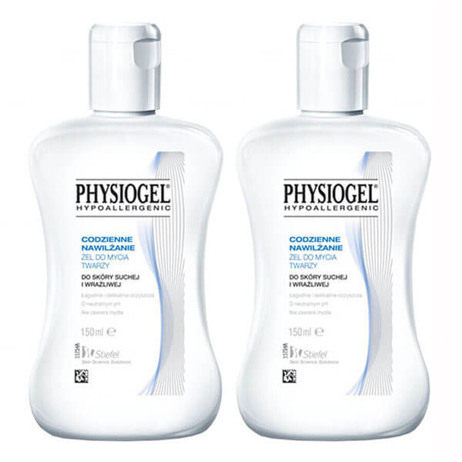 Physiogel Set idratante quotidiano, gel detergente per il viso, pelle secca e sensibile, 2 x 150 ml