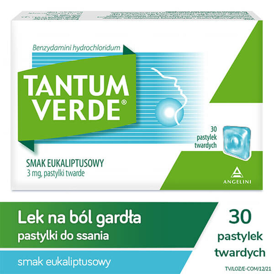 Tantum Verde 3 mg, eucalyptus flavor, 30 hard tablets