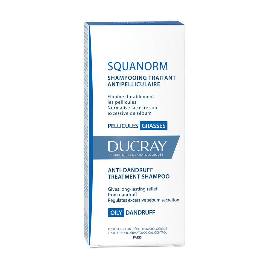 Ducray Squanorm, shampoo antiforfora, forfora grassa, 200 ml