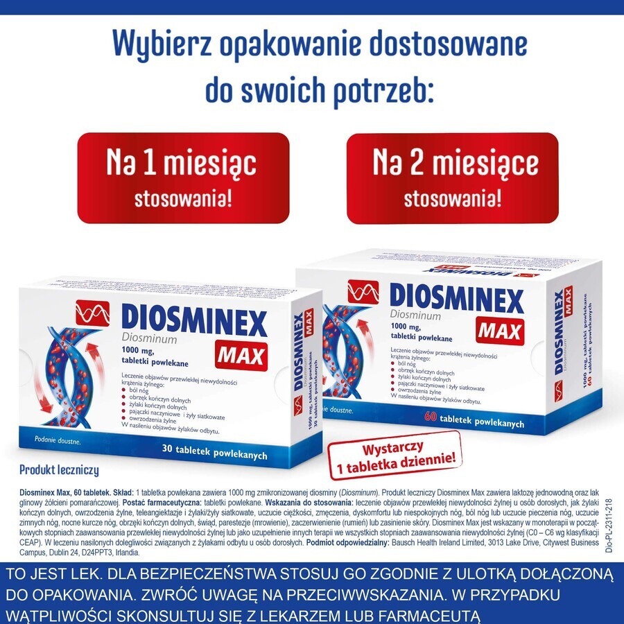 Diosminex Max 1000 mg, 60 comprimate