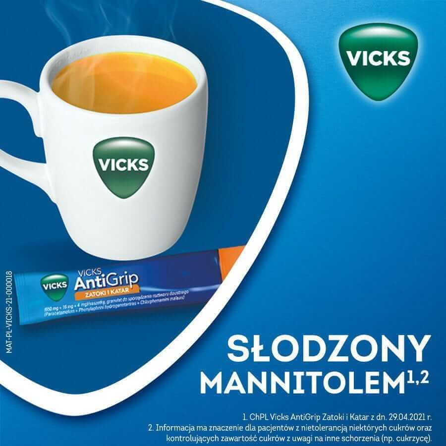 Vicks AntiGrip Zatoki i Katary 650 mg + 16 mg + 4 mg, granule pentru soluție orală, 10 pliculețe