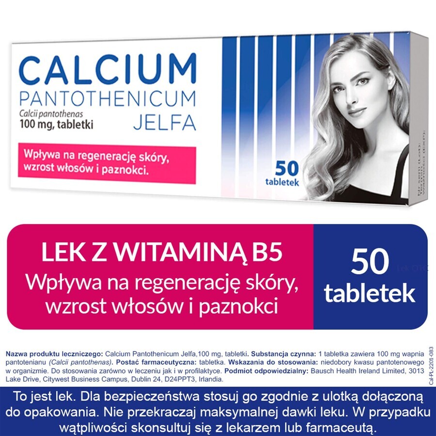 Calcium Pantothenicum Jelfa 100 mg, 50 comprimate