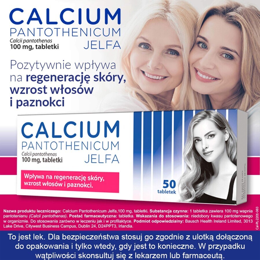 Calcium Pantothenicum Jelfa 100 mg, 50 comprimate