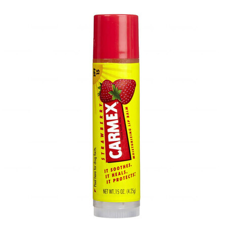 Carmex Strawberry, balsamo labbra idratante in stick, SPF 15, 4,25 g