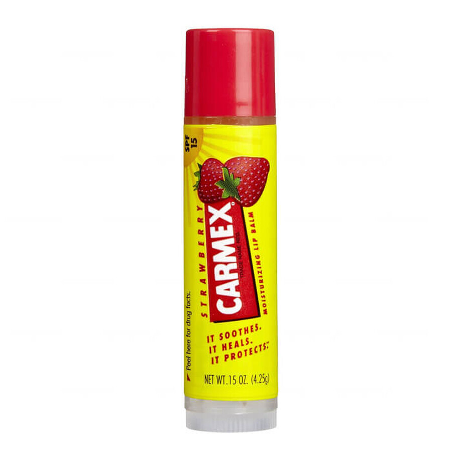 Carmex Strawberry, balsamo labbra idratante in stick, SPF 15, 4,25 g