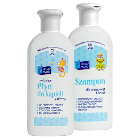 Skarb Matki, lozione da bagno con olio d'oliva per neonati e bambini dal primo giorno di vita, 250 ml + shampoo, 250 ml