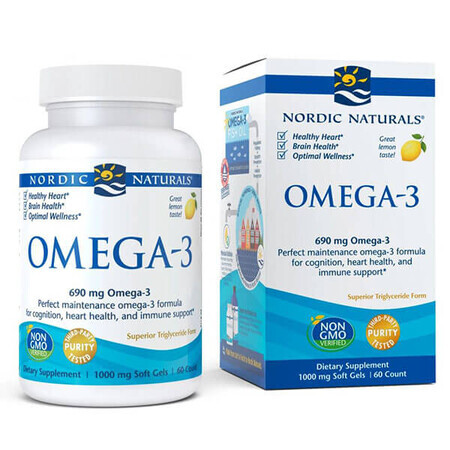 Nordic Naturals Omega-3, citroensmaak, 60 capsules