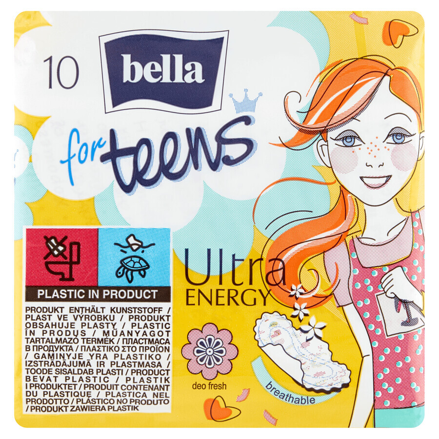 Bella pentru adolescenți, prosoape sanitare cu aripi, deo fresh, Ultra Energy, 10 buc