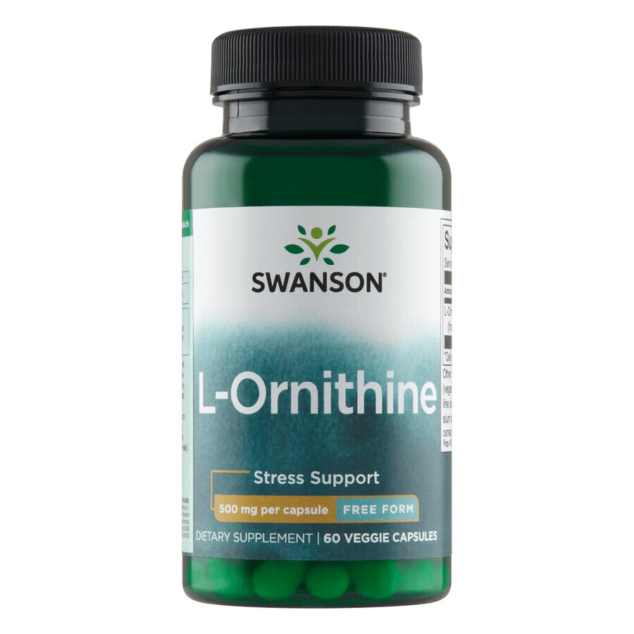 Swanson L-Ornithine, L-Ornithine 500 mg, 60 plantaardige capsules