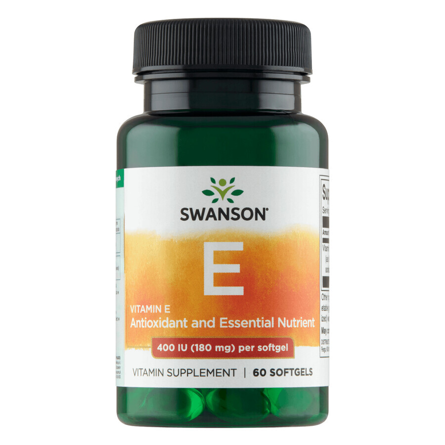 Swanson E, vitamina E 400 UI, 60 cápsulas de gel