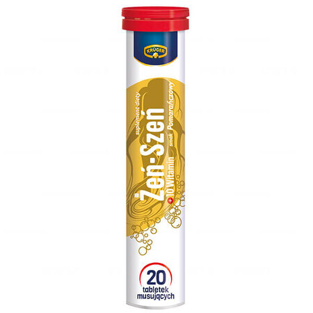 Kruger Ginseng + 10 Vitaminen, sinaasappelsmaak, 20 bruistabletten