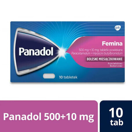 Panadol Femina 500 mg + 10 mg, 10 filmomhulde tabletten