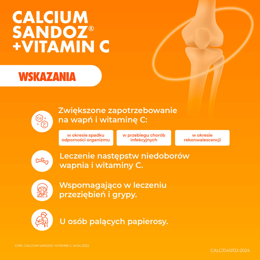 Calcium Sandoz + Vitamina C 260 mg + 1000 mg, sinaasappelsmaak, 10 bruistabletten