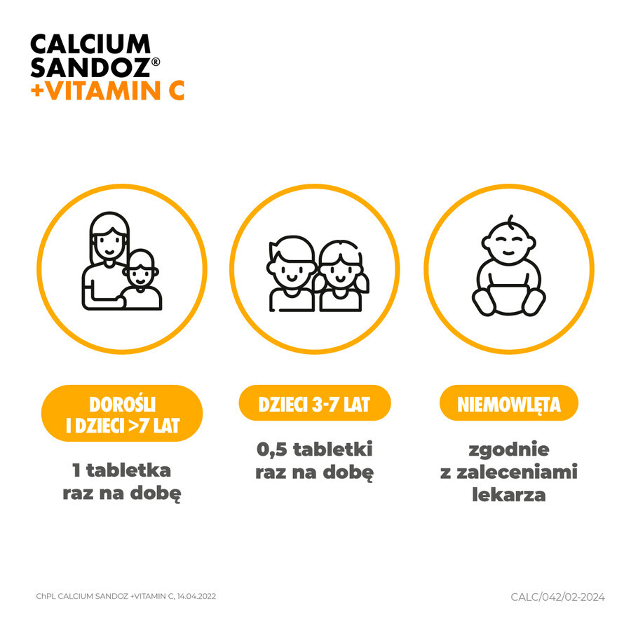 Calcium Sandoz + Vitamina C 260 mg + 1000 mg, sinaasappelsmaak, 10 bruistabletten