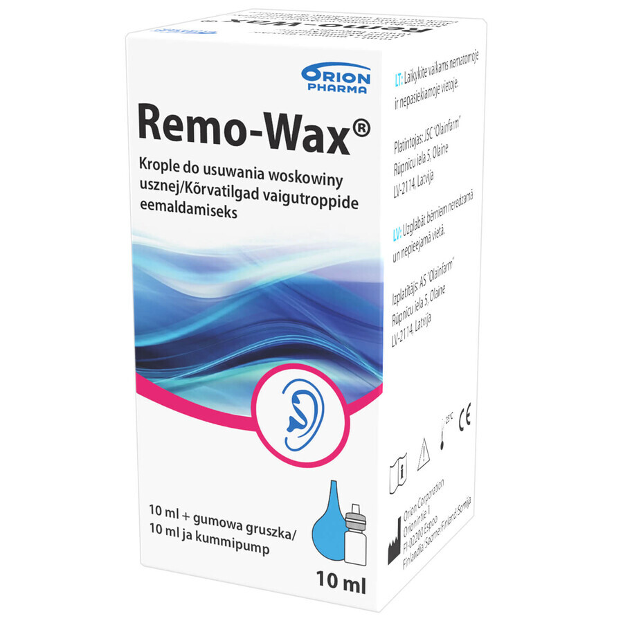 Remo-Wax, oorsmeerverwijderingsdruppels, 10 ml + rubberen parel