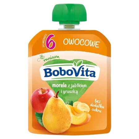 BoboVita Mousse într-un tub, caise cu mere și pere, după 6 luni, 80 g