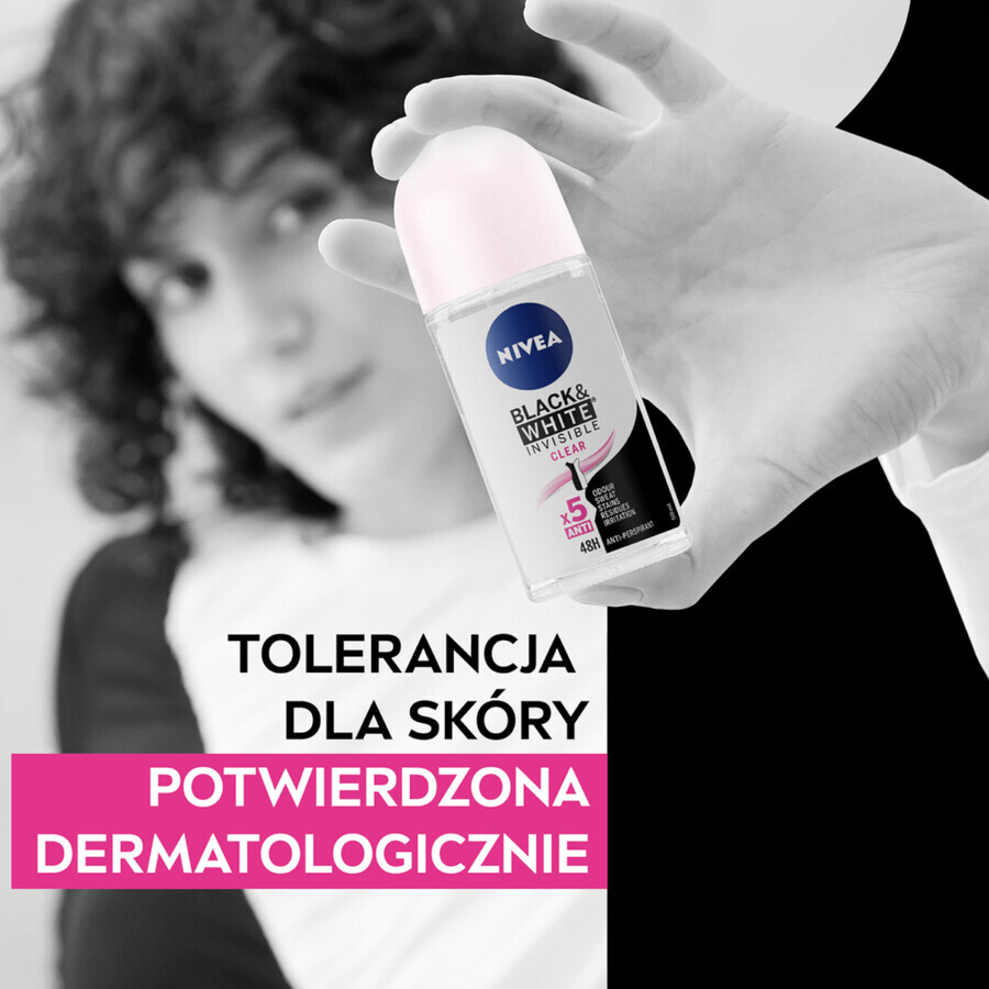 Nivea, antitraspirante roll-on, Invisible Black &amp; White, trasparente, 50 ml