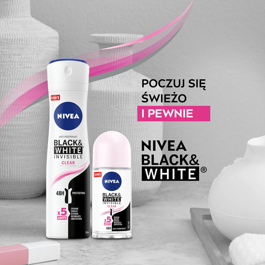 Nivea, antitraspirante roll-on, Invisible Black &amp; White, trasparente, 50 ml