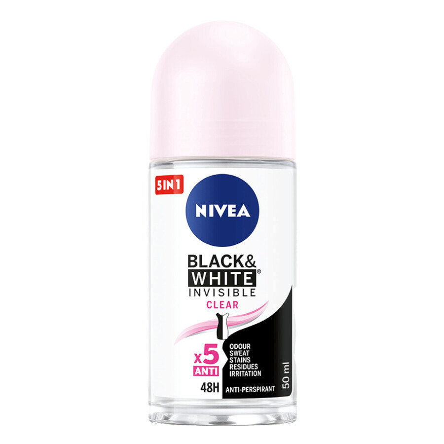 Nivea, antitraspirante roll-on, Invisible Black &amp; White, trasparente, 50 ml