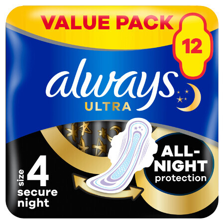 Always Ultra, șervețele igienice de noapte cu aripi, Secure Night, 12 buc