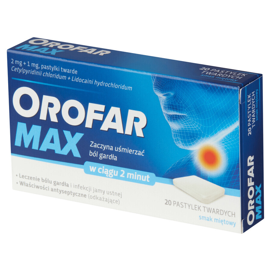 Orofar Max 2 mg + 1 mg, Minzgeschmack, 20 harte Lutschtabletten