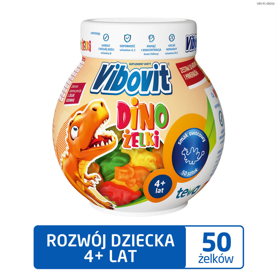 Vibovit Dino Gels, vârsta peste 4 ani, aromă de fructe, 50 bucăți