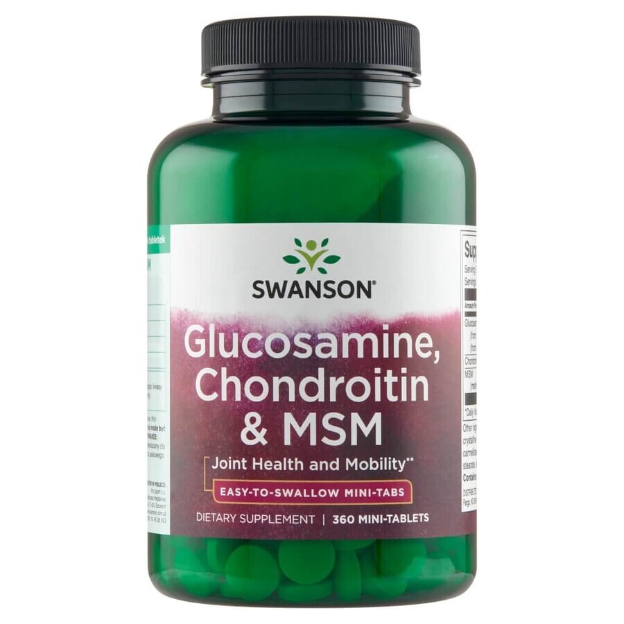 Swanson Glucosamine Chondroitin &amp; MSM, glucosamina, condroitina y MSM, 360 mini tabletas