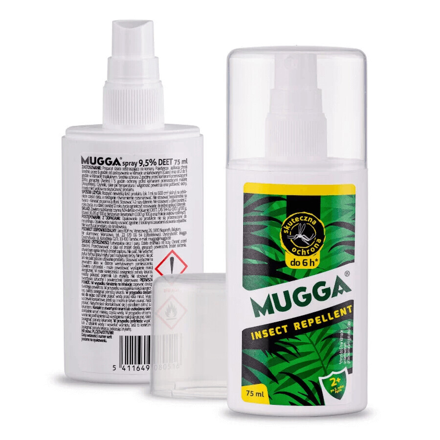 Mugga Insect Repellent, spray împotriva țânțarilor pentru copii de la 2 ani, DEET 9,5%, 75 ml