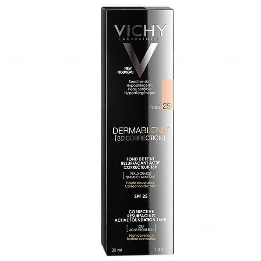 Vichy Dermablend Correction 3D, egaliserende foundation voor het huidoppervlak, Nr. 25, Nude, 30 ml