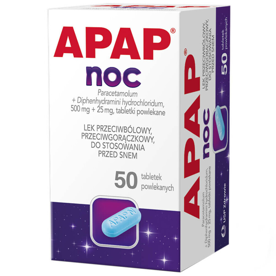 Apap Night 500 mg + 25 mg, 50 filmomhulde tabletten