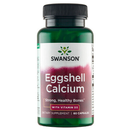 Swanson Eggshell Calcium cu vitamina D3, calciu cu vitamina D3, 60 capsule