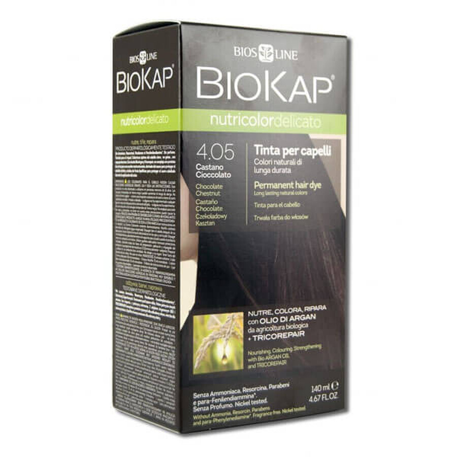 Biokap Nutricolor Delicato, colorante capilar, 4.05 castaño chocolate, 140 ml