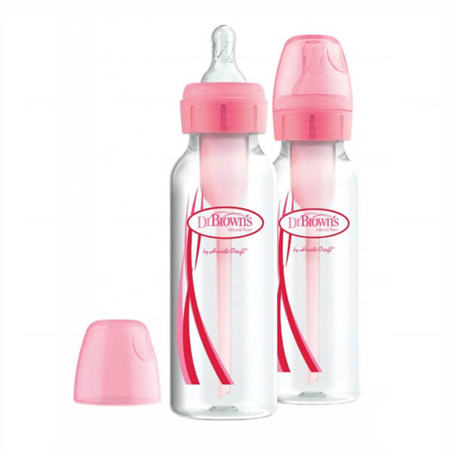 Dr. Brown's, fles, standaard opties met speen nr. 1, roze, 2 x 250 ml