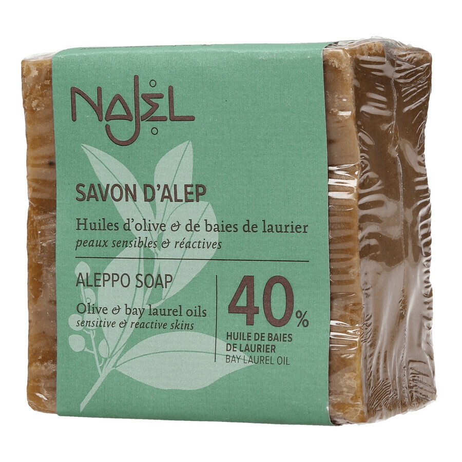 Najel, jabón de Alepo, 40% aceite de laurel y 60% aceite de oliva, 185 g