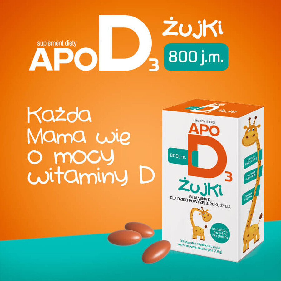 ApoD3 Chews, vitamine D3 800 IE voor kinderen vanaf 3 jaar, sinaasappelsmaak, 30 kauwbare capsules 